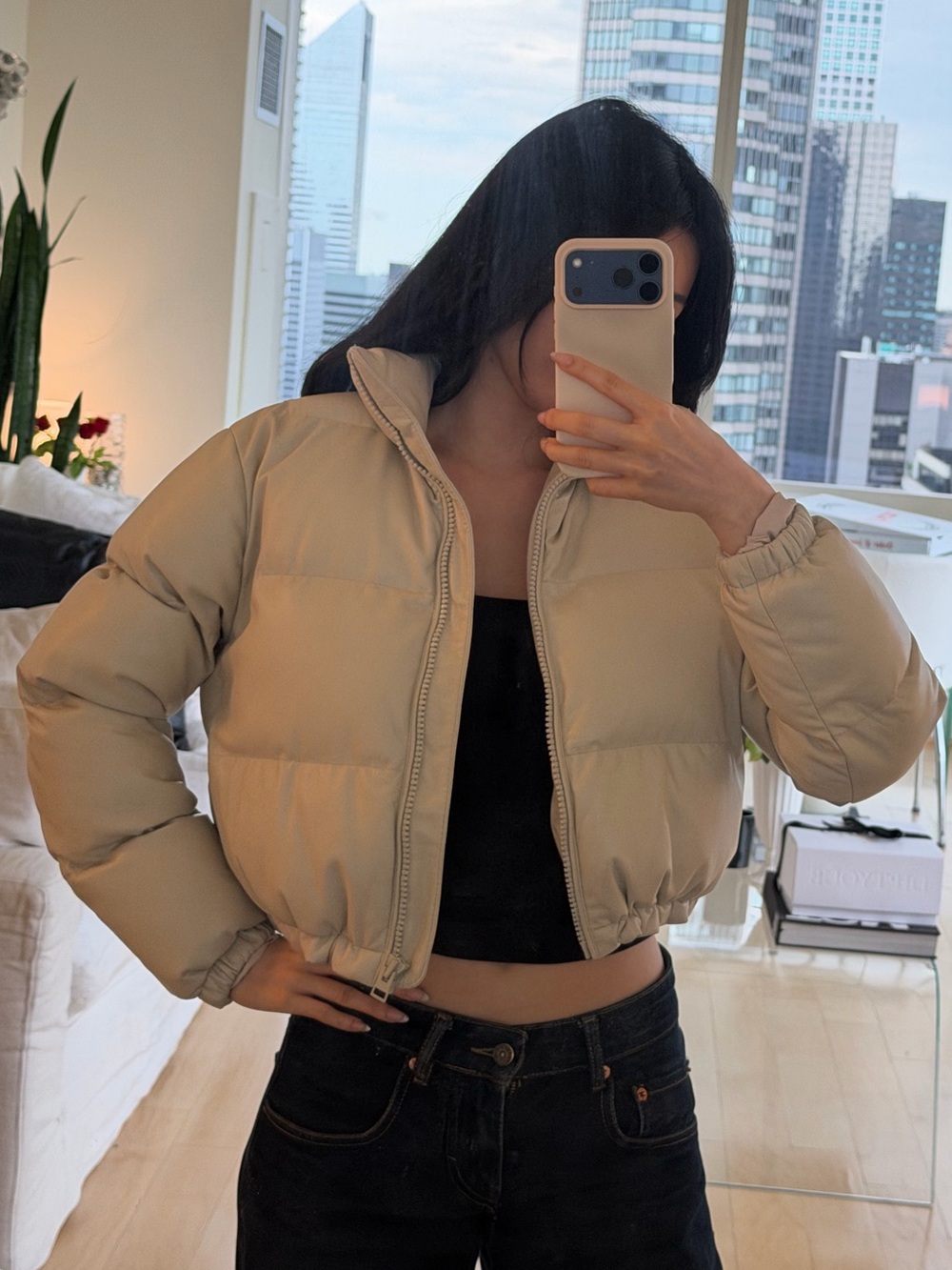 Aritzia Wilfred Free Cropped Vista Vegan leather Puffer Jacket Matte Pearl